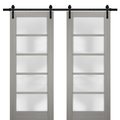 Sartodoors Double Barn Interior Door, 60" x 84", Gray QUADRO4002DB-SSS-6084